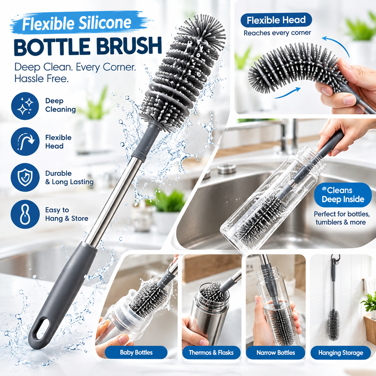Silicone Bottle Cleaning Brush - Kitchen Tool