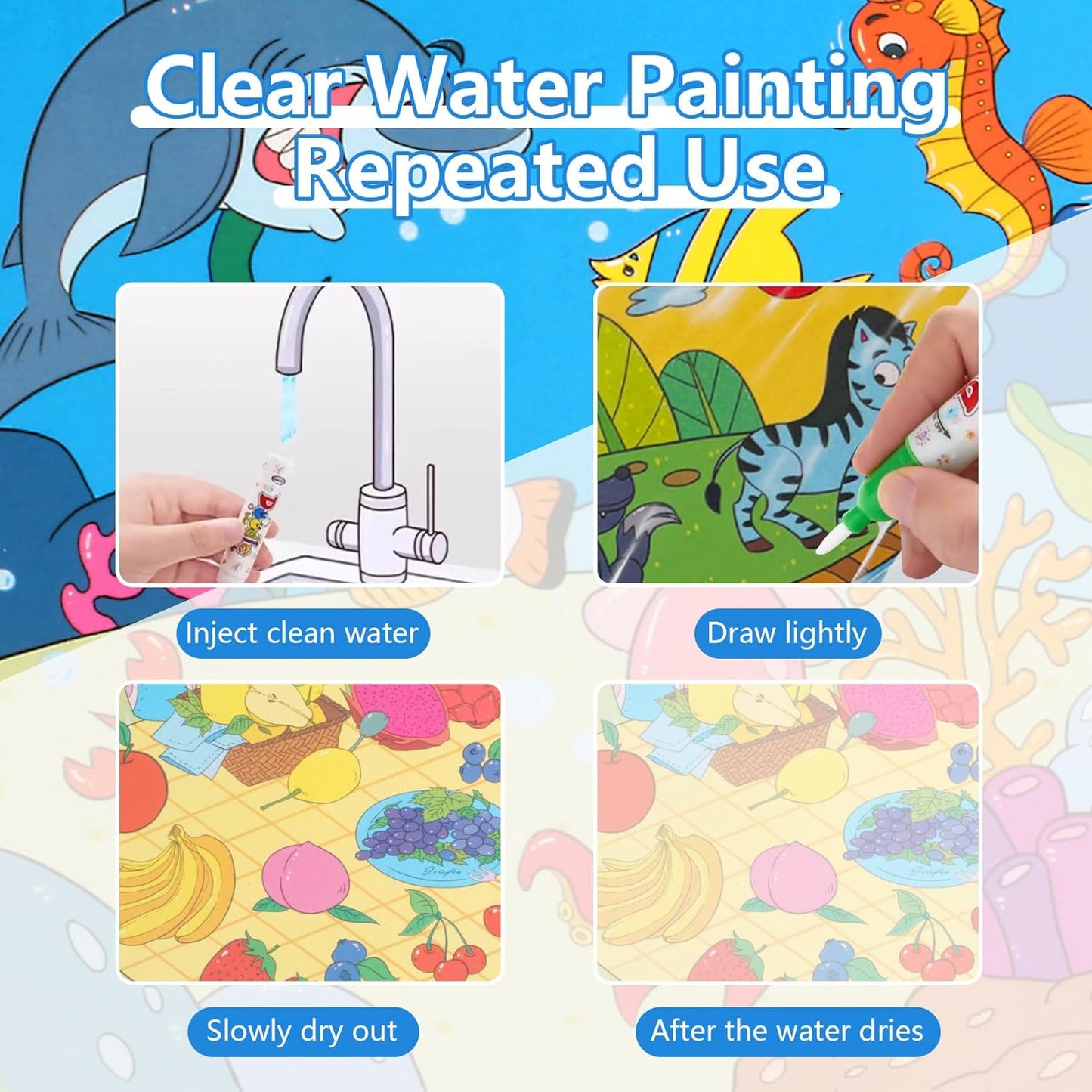 Reusable™️ 8 pages Magic Water Painting & Drawing Board Book + Doodle pen