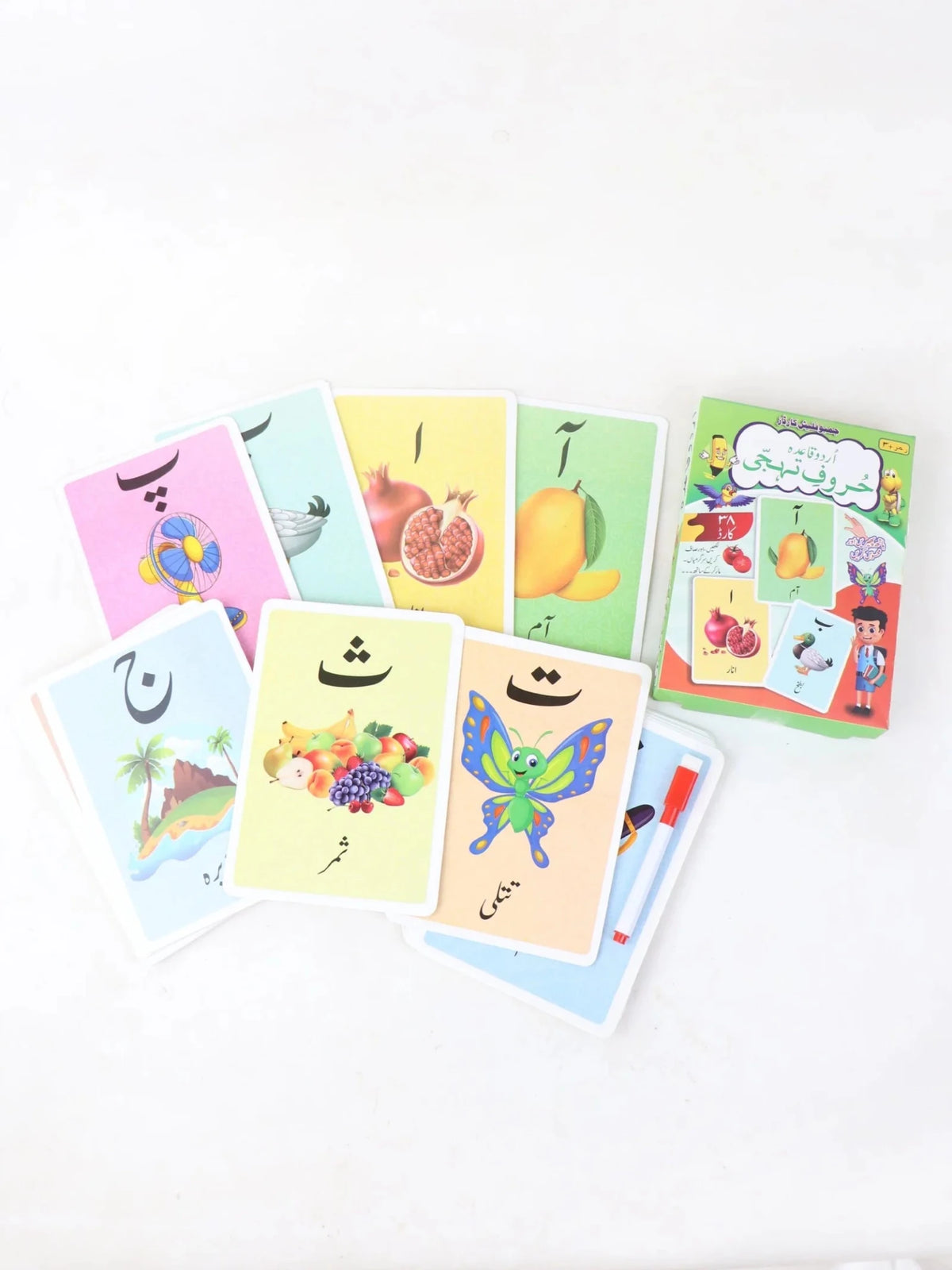 Jumbo Huroof E Tahajji Flash Cards (38 cards with free Marker) For Age 3+ - DAILY DEALS