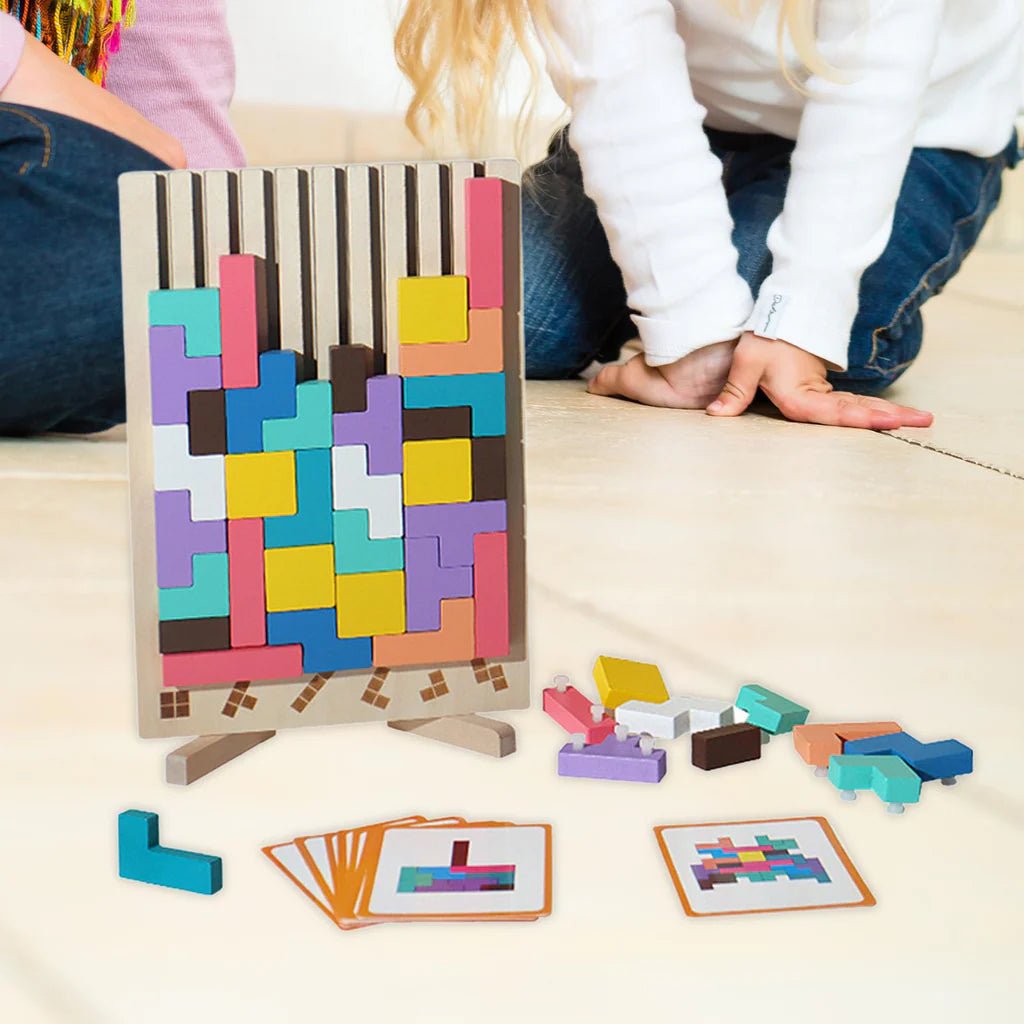 Montessori Wooden Tetris Puzzle | 3D Colorful Blocks - DAILY DEALS