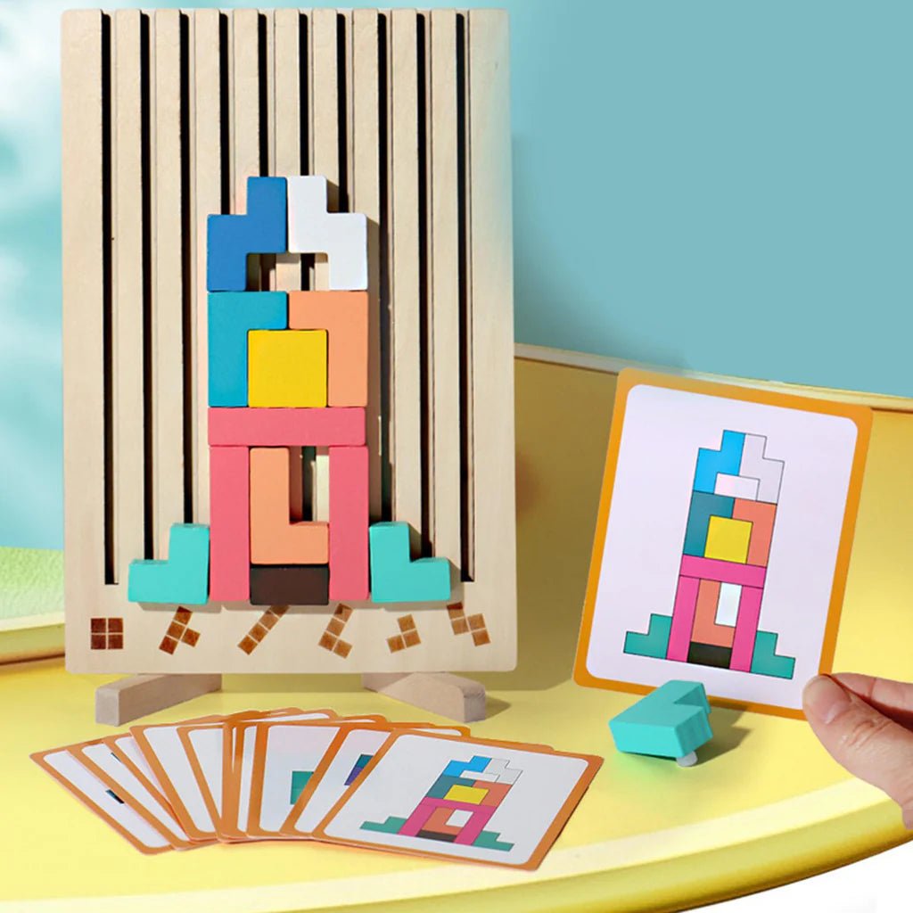 Montessori Wooden Tetris Puzzle | 3D Colorful Blocks - DAILY DEALS