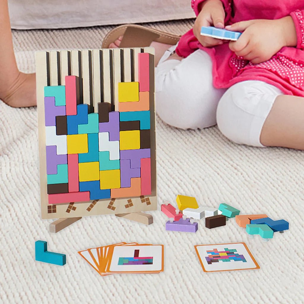 Montessori Wooden Tetris Puzzle | 3D Colorful Blocks - DAILY DEALS