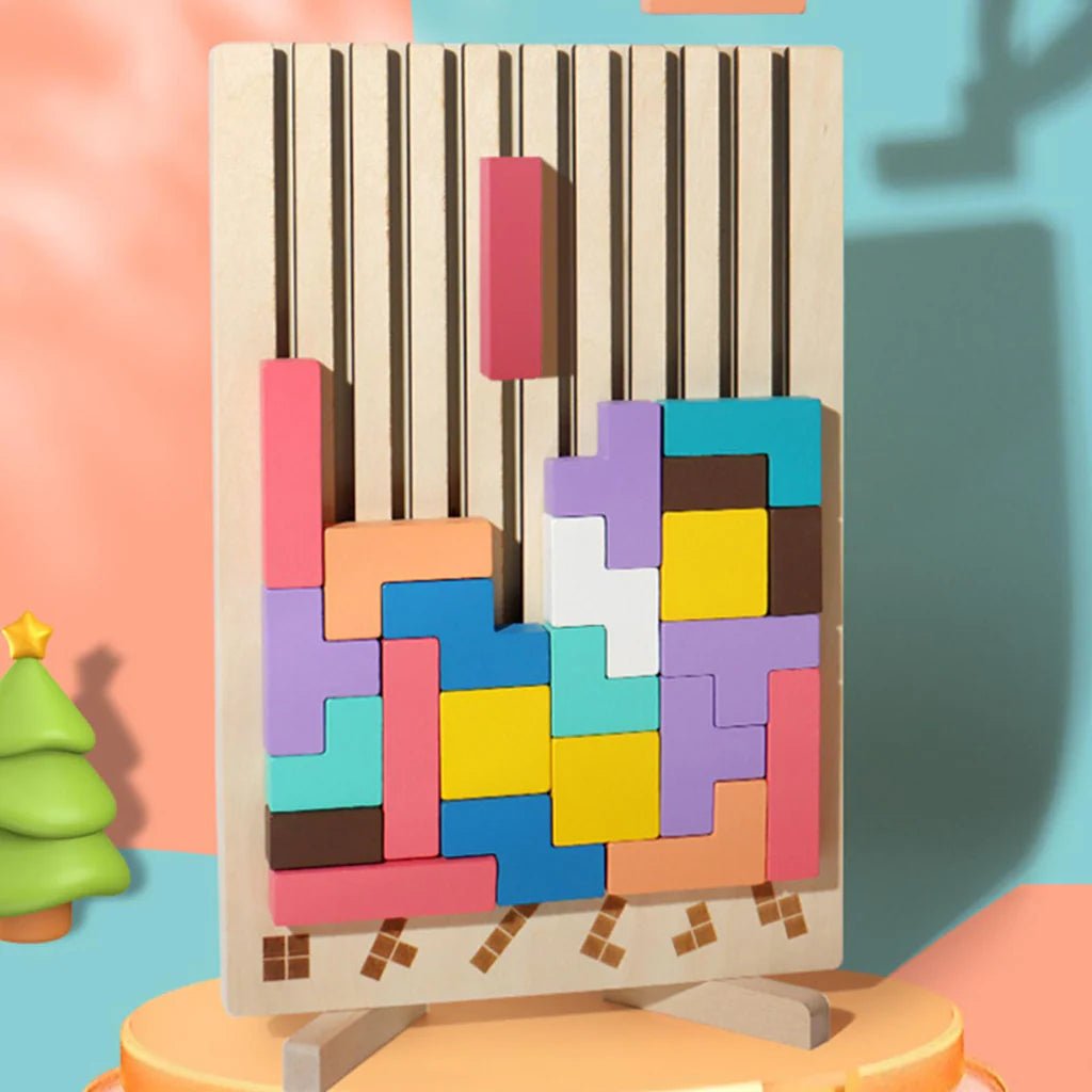 Montessori Wooden Tetris Puzzle | 3D Colorful Blocks - DAILY DEALS
