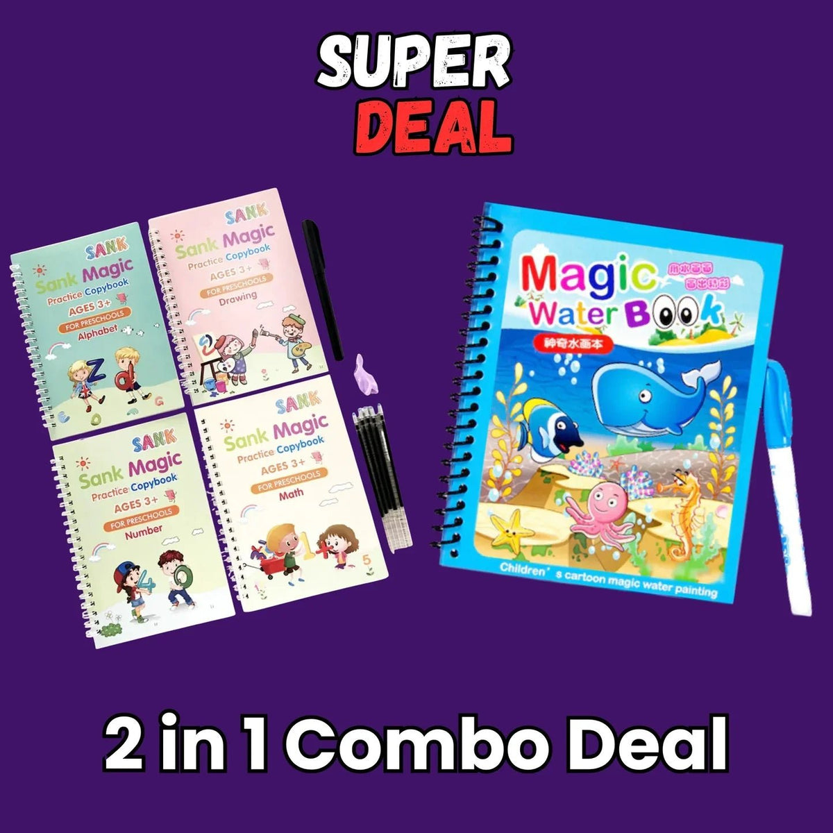 Reusable Kids Learning Deal (Sank Magic Book + Water Magic Book) - DAILY DEALS