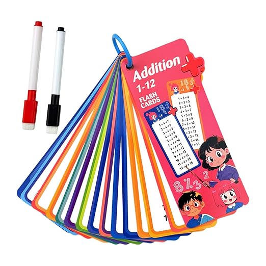 Set of 4 Reusable Kids Math Flash Cards – with 2 Wipe Markers | Fun & Educational in one - DAILY DEALS